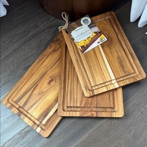 STOLF Teak Wood edge grain, cutting board, 3 pack set,water resistant,knife safe